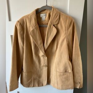 VINTAGE size 14 Faux suede studio works button up collared Camel blazer